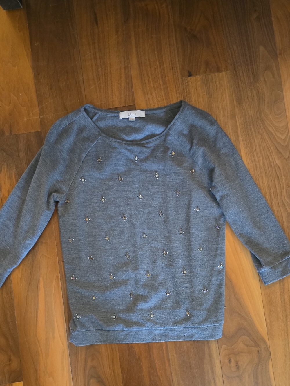LOFT Gray Jewel-Embellished Pullover Sweatshirt